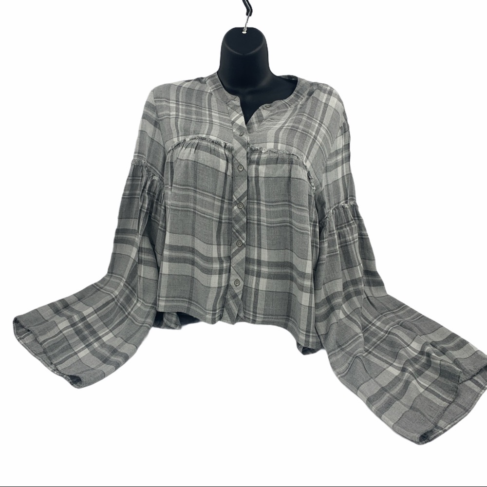 Anthropologie Cloth & Stone Plaid Bell Sleeves, Small